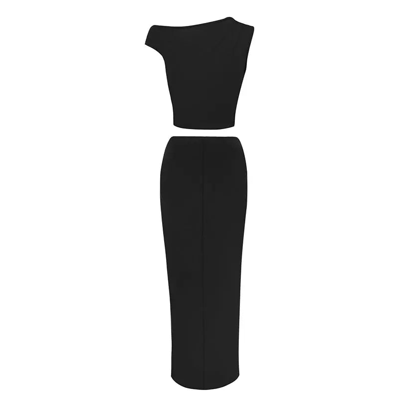 Women's Tank Maxi Skirt Spring New Two Piece Fashion Tank Black Sexy Split Skirt Lady Casual Slim Elegant High Quality Clothing