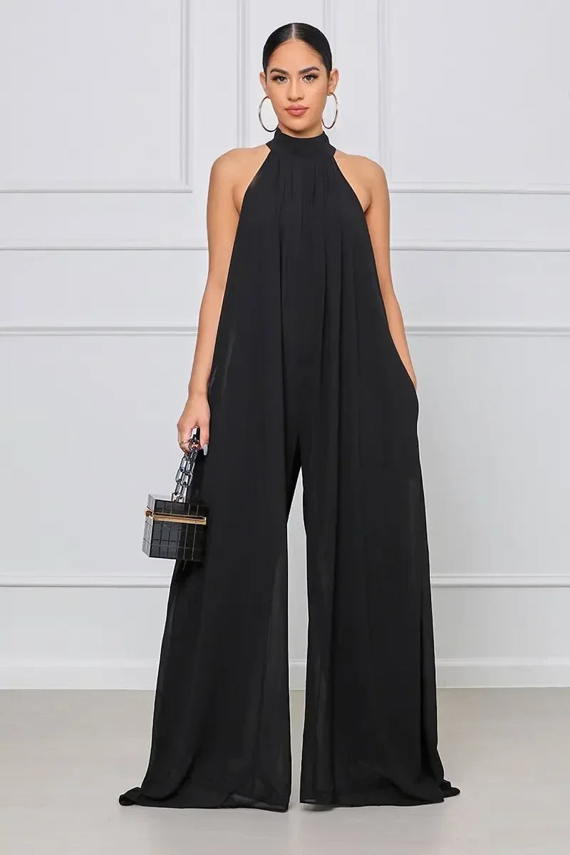 Loose Fit Solid Color Chiffon Ankle Length Jumpsuit for Women