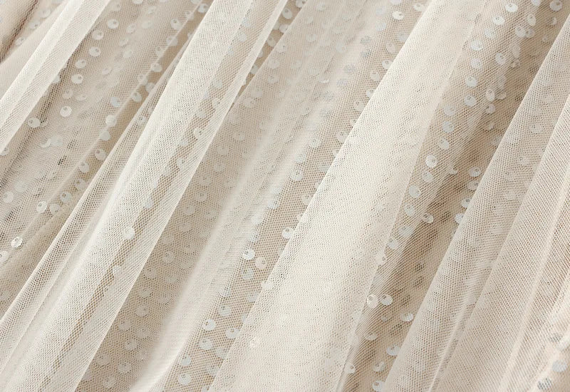 Sparkling Mesh A-Line Pleated Knee-Length Skirt for Women