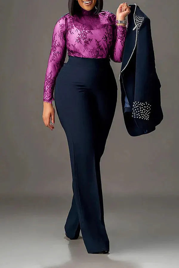 Elegant Slim Fit Pearl Blazer And Pants Set for Women