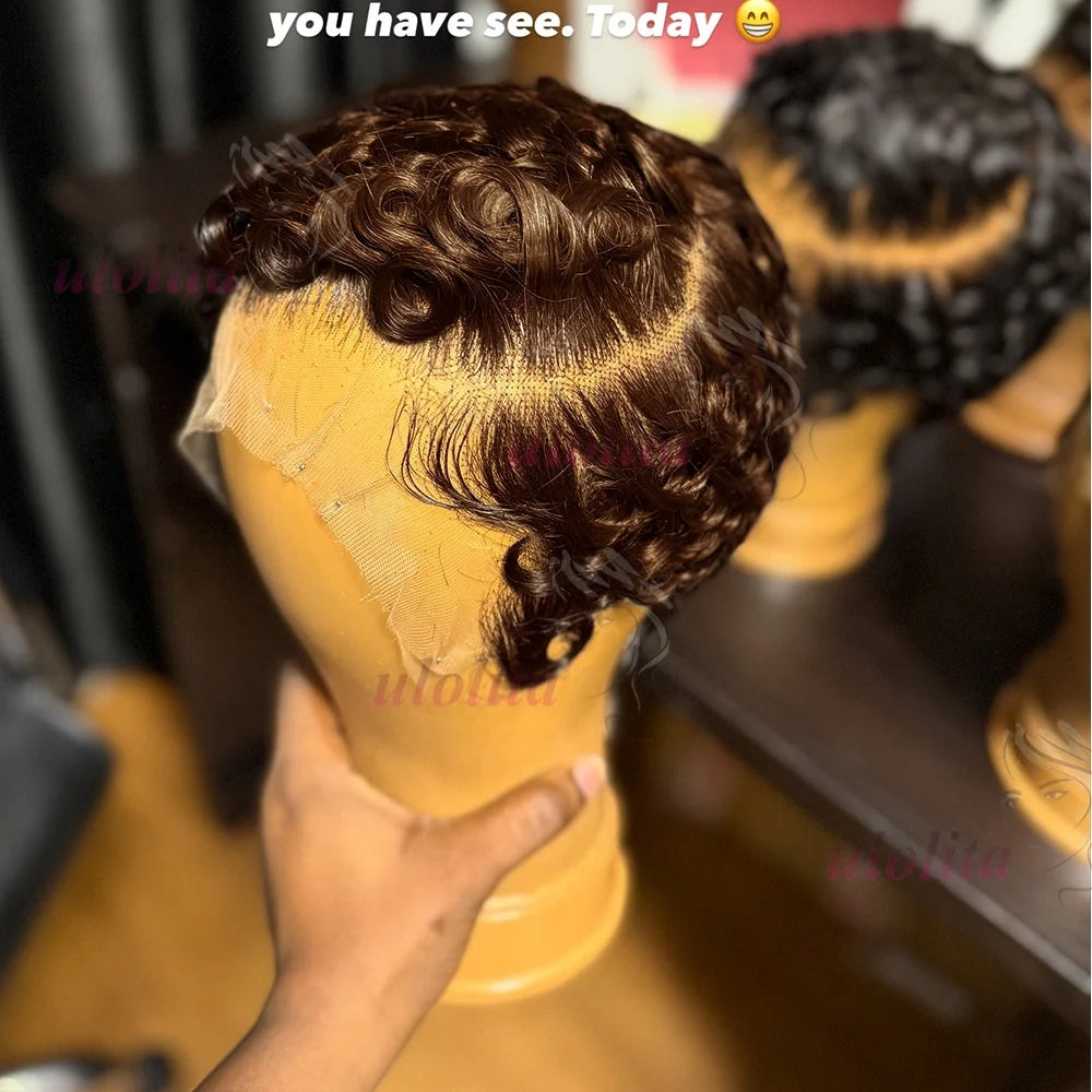 Short Layered Curly Pixie Lace Frontal Wig for Women