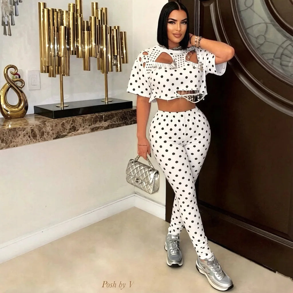 Casual Short Sleeve Hollow Out Two-Piece Tracksuit for Women