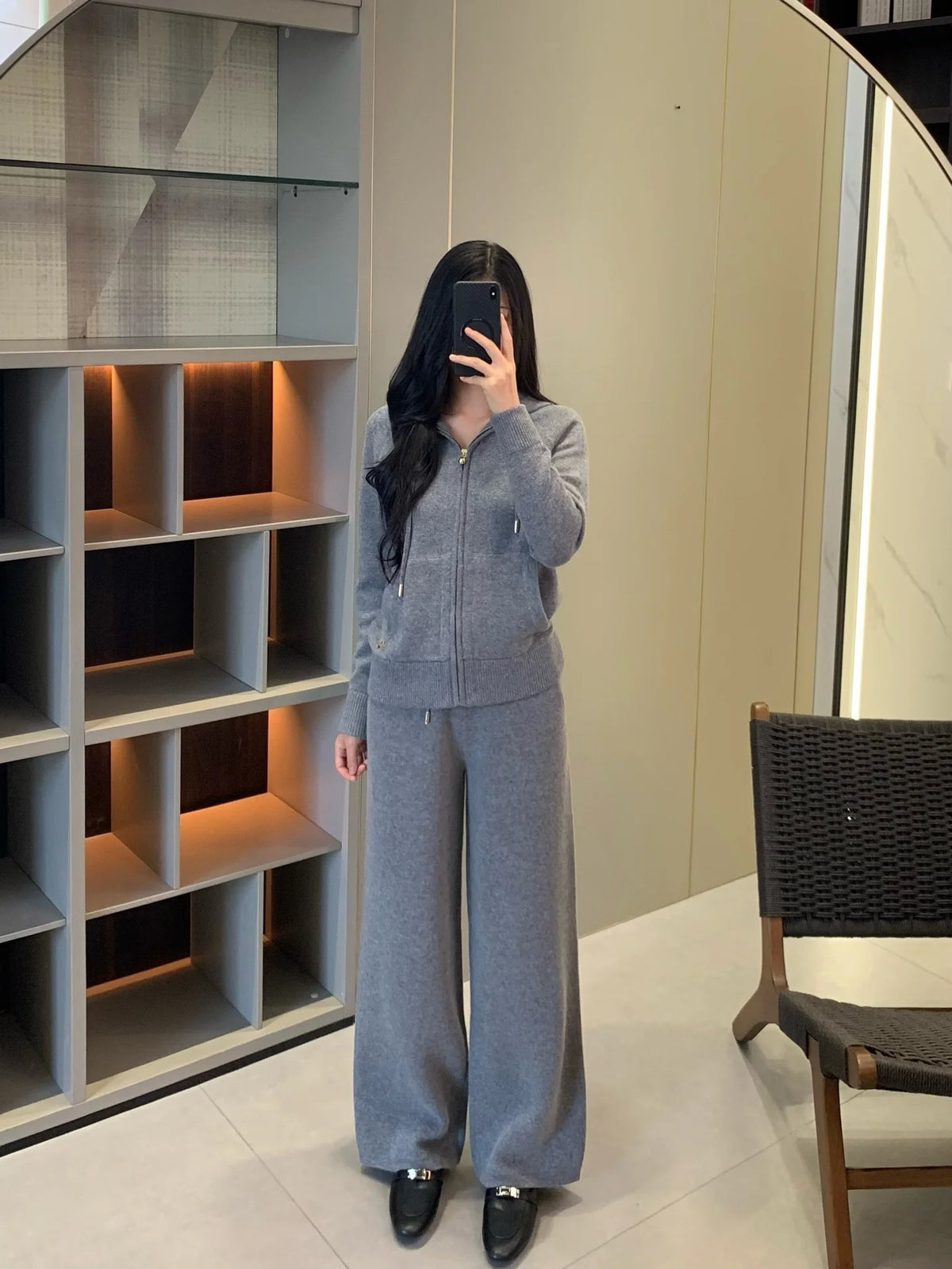 Hooded Knit Two Piece Set With Elastic Waist Pants For Women