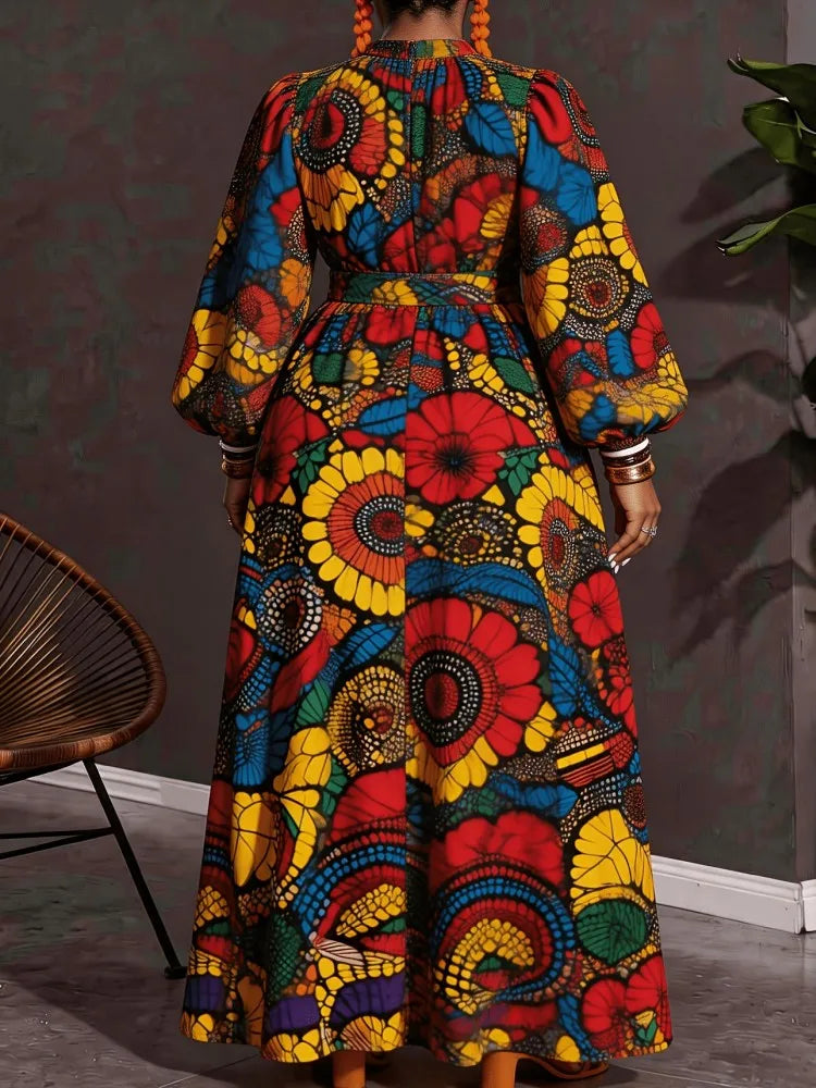 Traditional African Print Dashiki Maxi Dress for Women