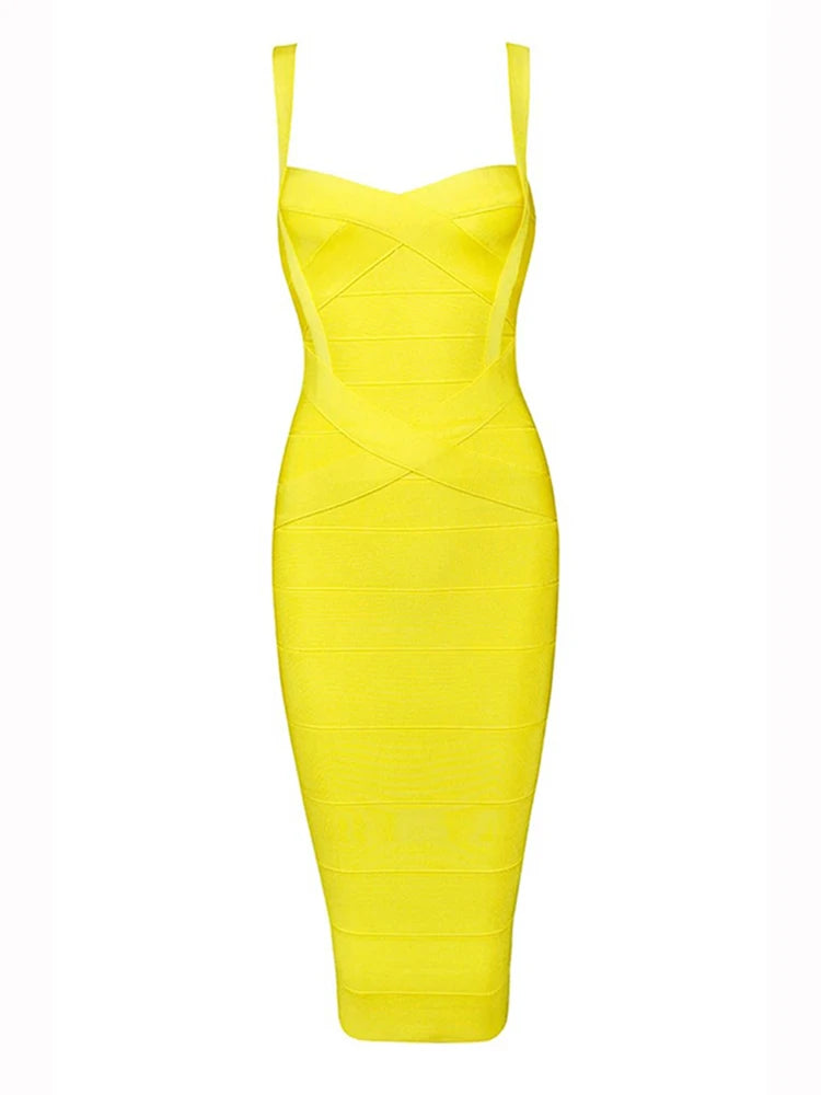 New 2024 Women Sexy Celebrity Midi Red White HL Elastic Bandage Dress Spaghetti Strap Club Bodycon Party Dress Wholesale HL434