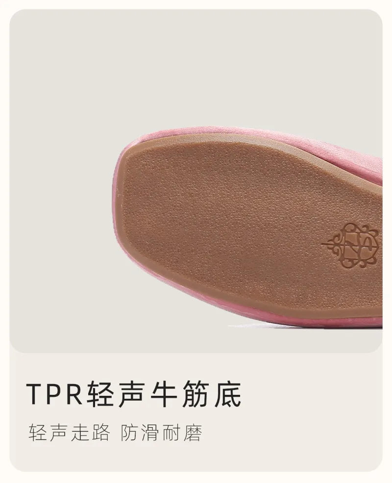 Elegant Silk Print Butterfly Knot Flat Slippers for Women