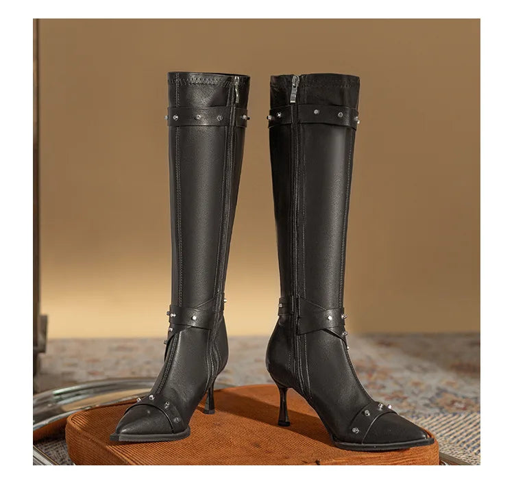 Black Mid Calf Stiletto Boots