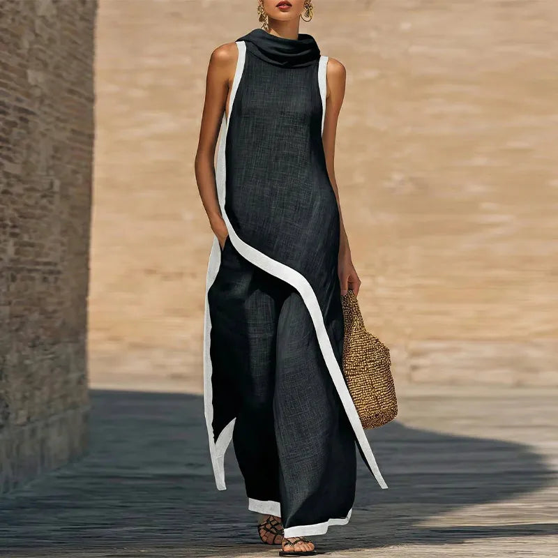 Casual Solid Blouse and Wide Leg Trousers for Women