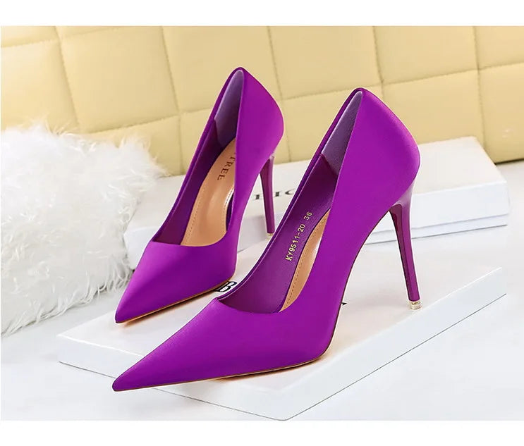 Elegant Purple Satin High Heel Stiletto Pumps for Women