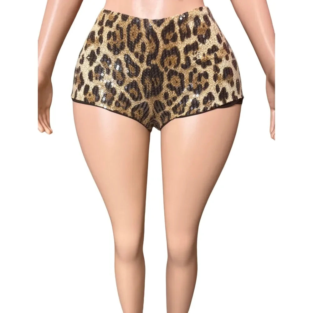 Chic Leopard Print Sequin Three Piece Set for Women