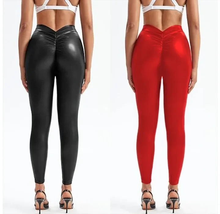 Sexy Pants for Women Fashionable and Versatile Pencil PU Leather Elastic Tight V-waist Trousers Female Summer and Fall 2025 New