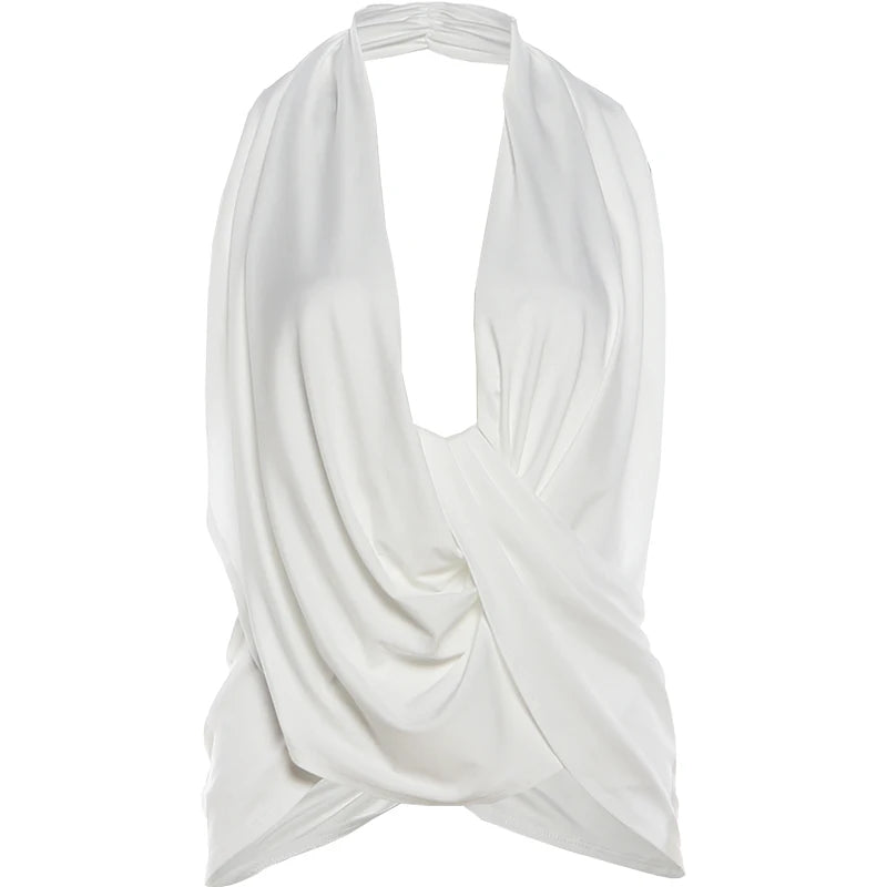 Ruched Irregular Backless Halter Tank Top for Women