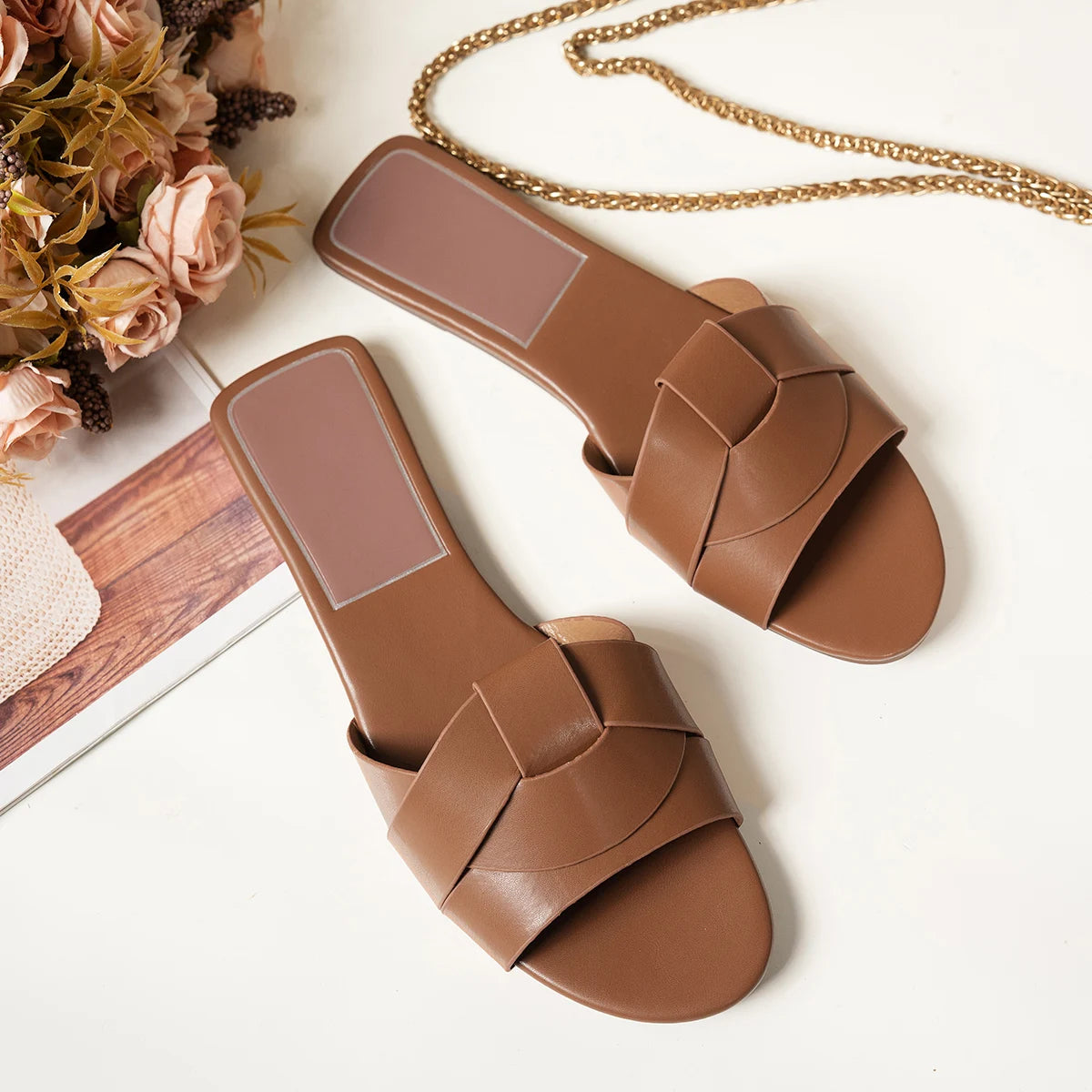 Gold Woven Cross Tie Slides