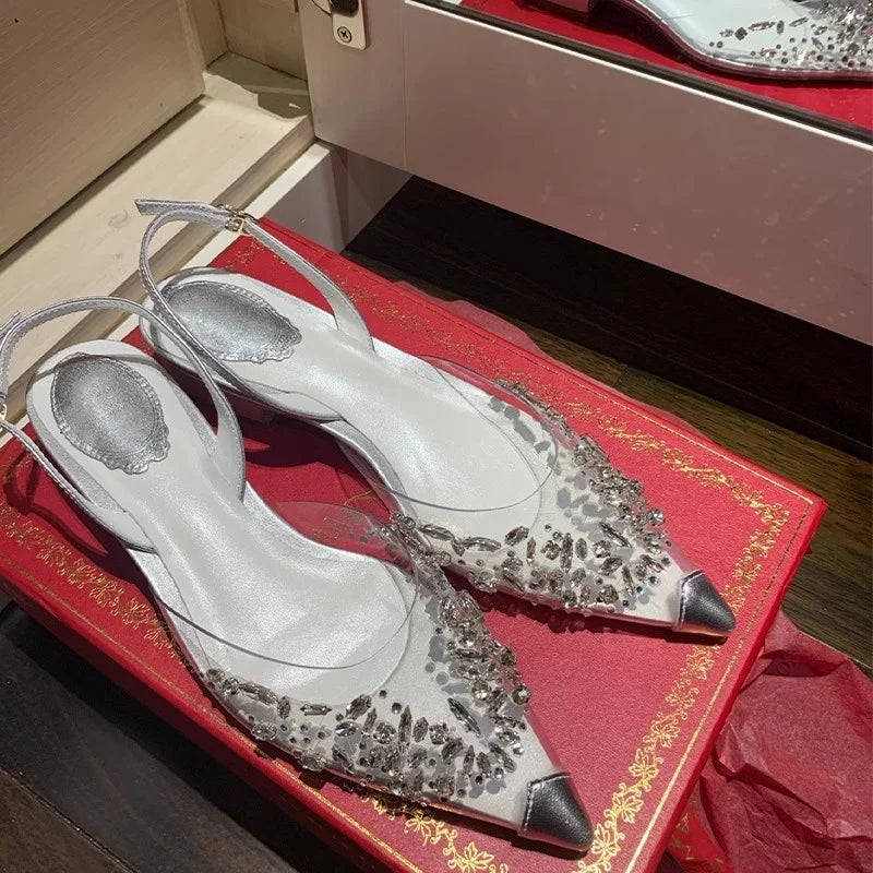 Rhinestone Pointed Toe Transparent Sandals for Women