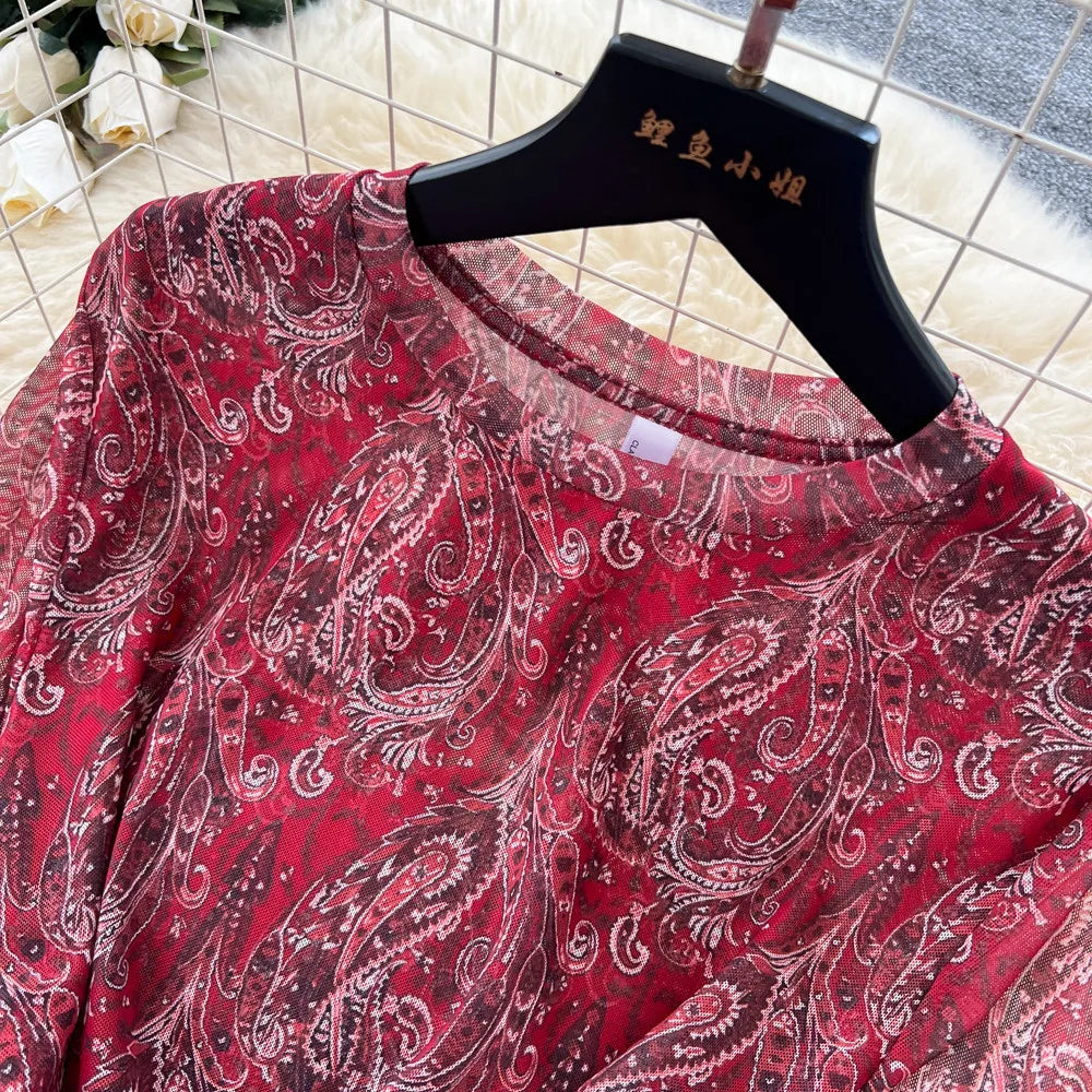 Printed Skirt Set With Long Sleeve Top