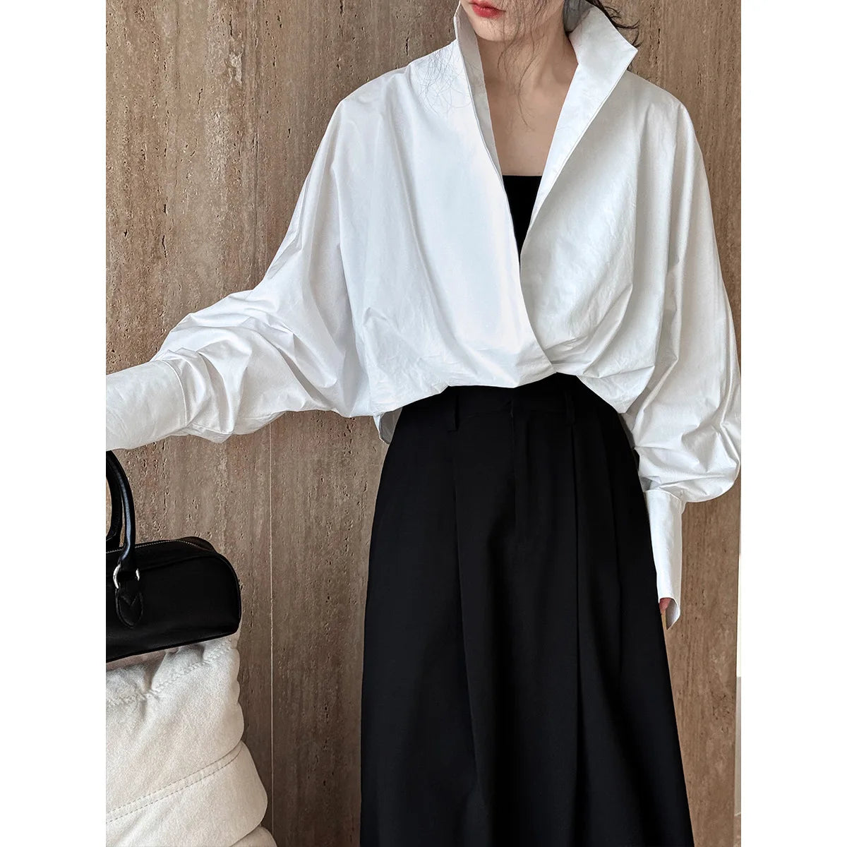 Batwing Sleeve Stand Collar Blouse