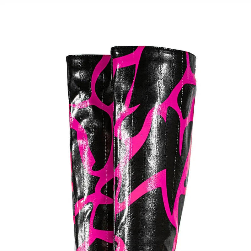Stylish Zebra Print Pleated Knee-High Boots for Women