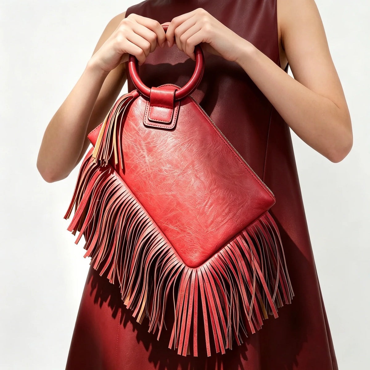 Vintage Tassel Fringe Zipper Clutch Handbag for Women