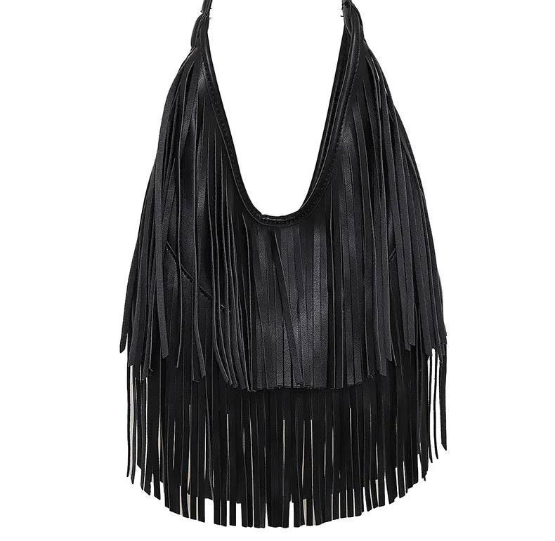 Long Tassel Lux PU Soft Leather Shoulder Bag for Women