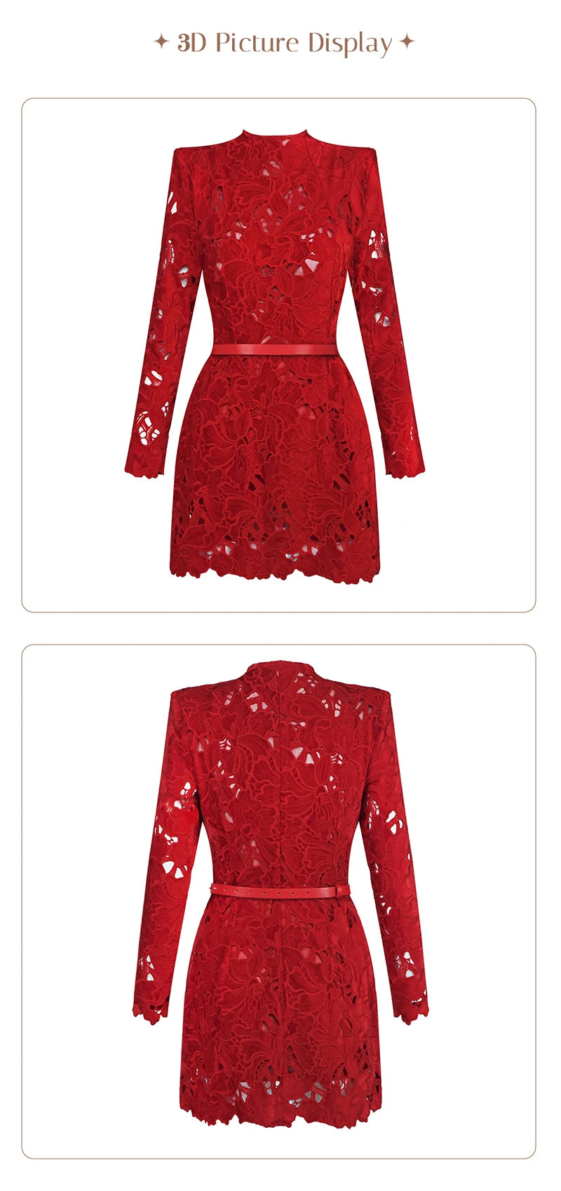 Retro Glamour Red Lace Waist-Cinched Mini Dress for Women