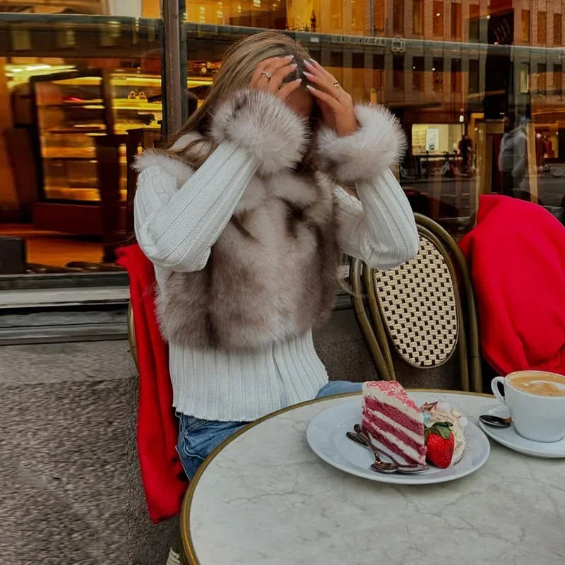 Cozy Luxe Faux Fur Patchwork Knit Cardigan for Women