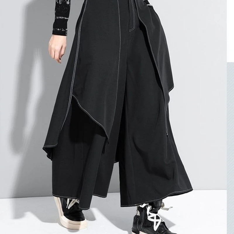 French fashion temperament black wide-leg pants women's spring and autumn new loose plus size casual pants casual skirt pants.
