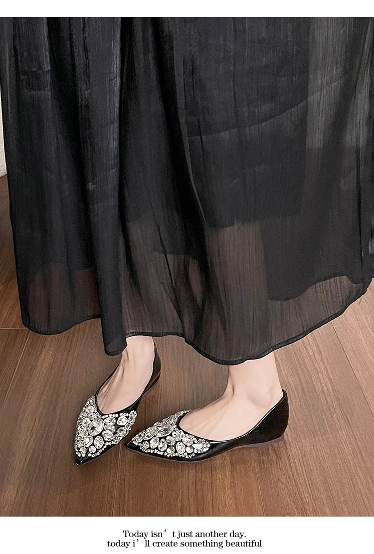 Elegant Patent Leather Rhinestone Ballet Flats for Women