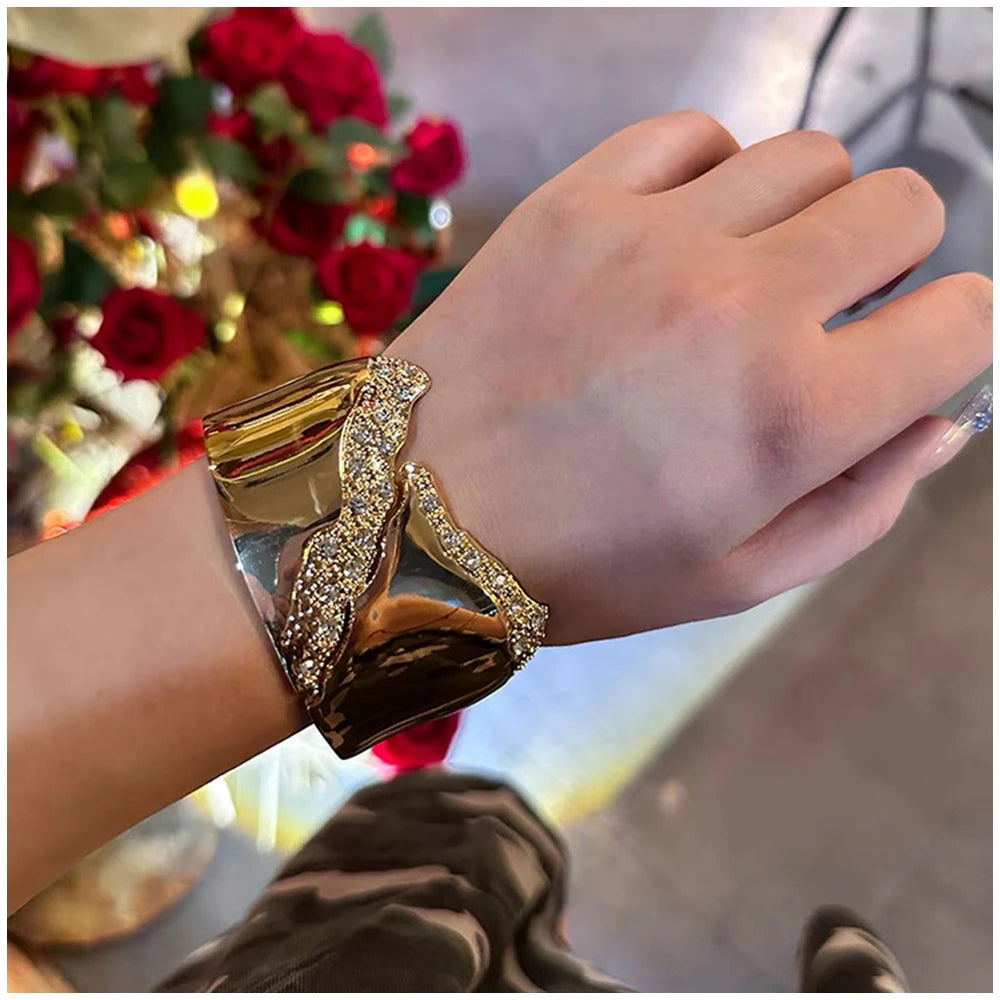 Minimalist Irregular Rhinestone Cuff Bracelet for Women