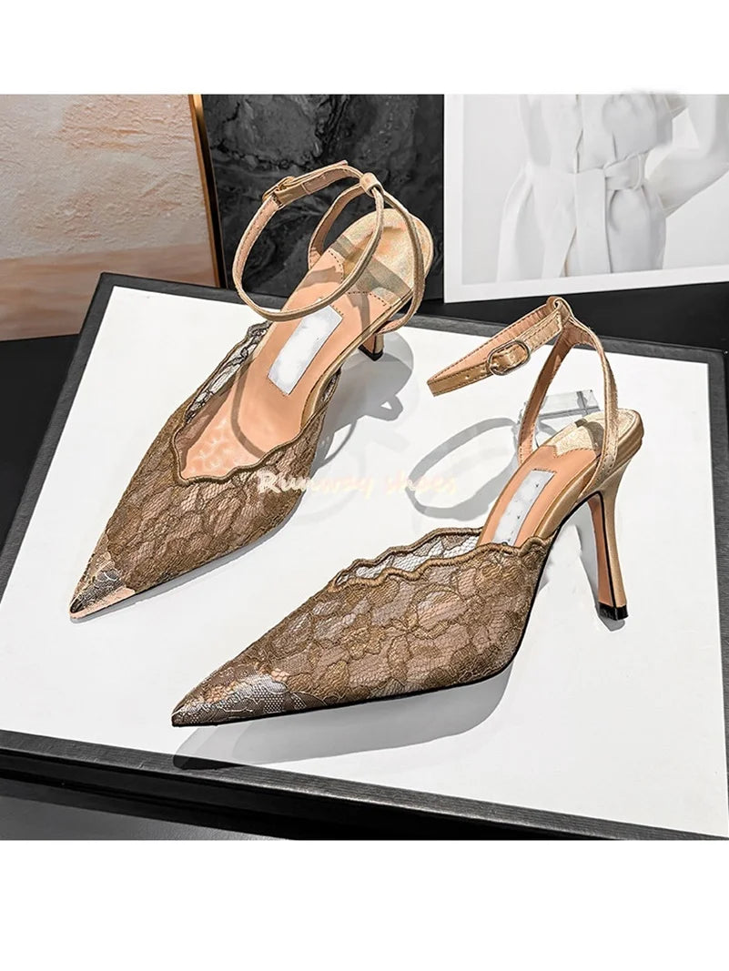 Pointed Color Blocking Lace Breathable Stilettos for Women