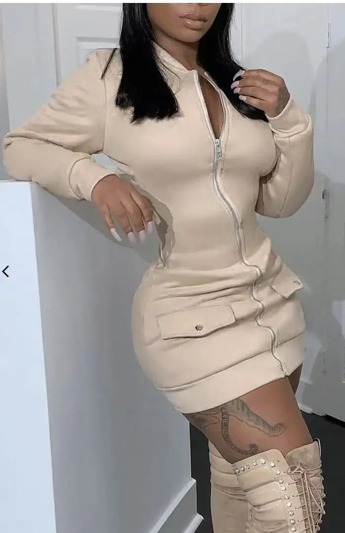 Elegant Long Sleeve Knee-Length Satin Dress for Women