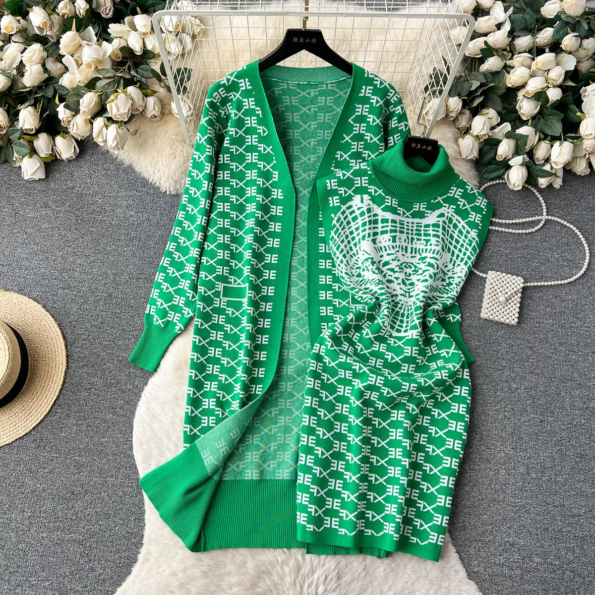 Cozy Winter Knit Dress And Cardigan