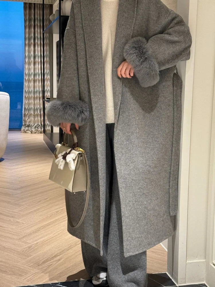 Elegant Longline Turn Down Collar Winter Coat for Women