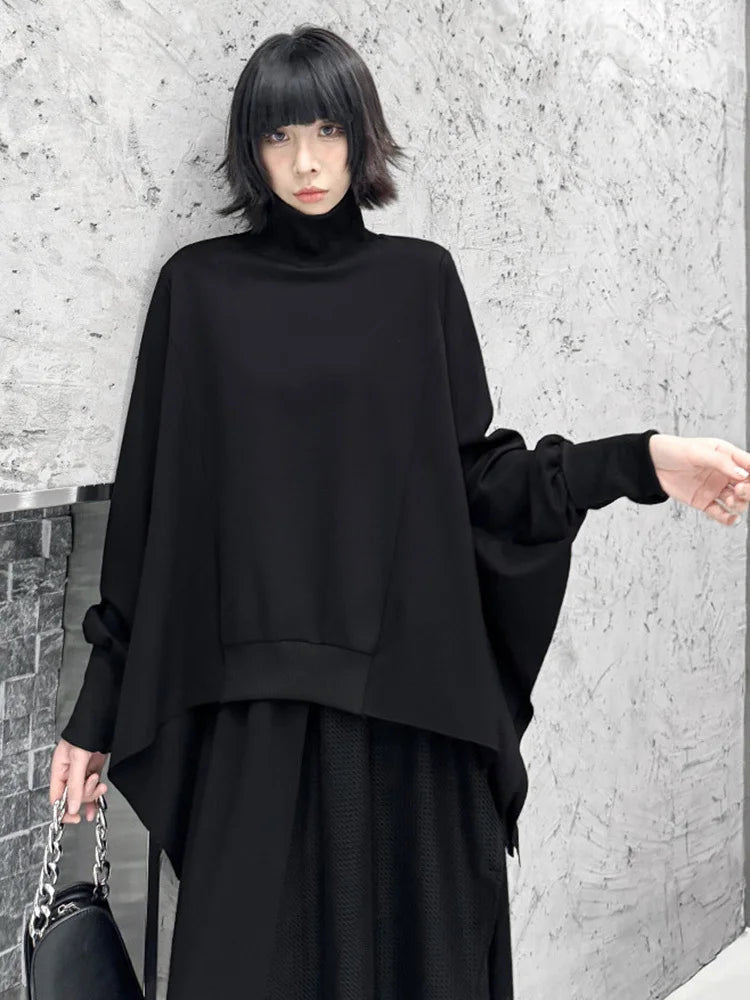 [EAM] Black Sweatshirt Half-body Skirt Two Pieces Suit New Turtleneck Long Sleeve Women Fashion Tide Spring Autumn 2025 1DH8611