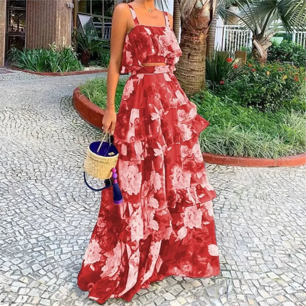 Printed Beach Vacation Style Two-Piece Set for Women