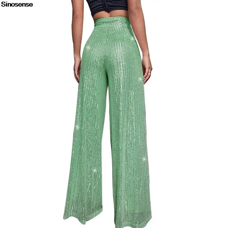 High Waist Sparkle Sequin Wide Leg Pants for Women