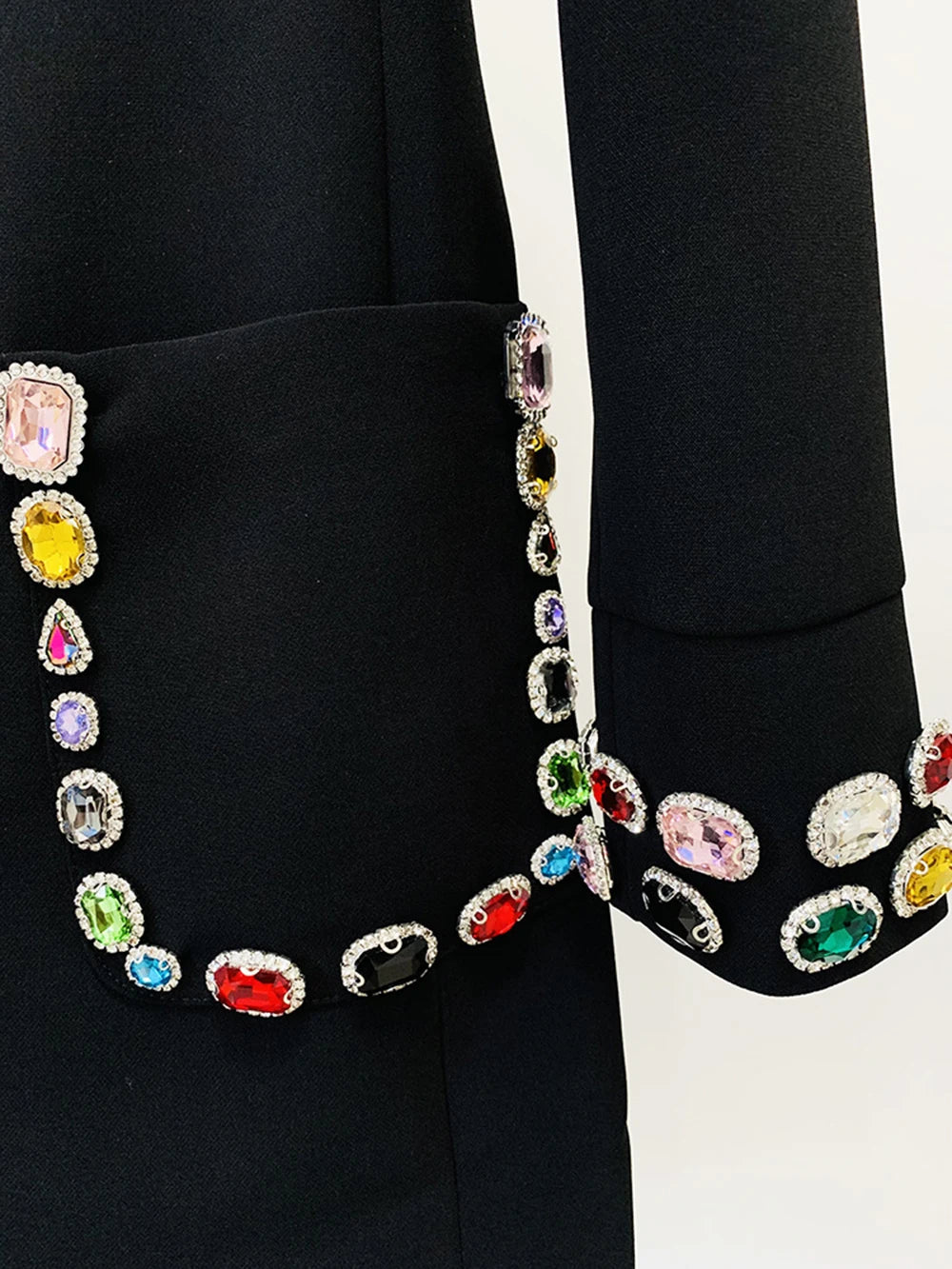 Modphy 2025 New Sparkling Luxury Colored Diamonds Stand Collar Design Mini Dress Women'S Long Sleeved Fashion Elegant Vestidos