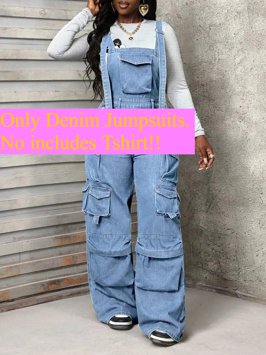 Patchwork Denim Jumpsuit with Spaghetti Straps for Women