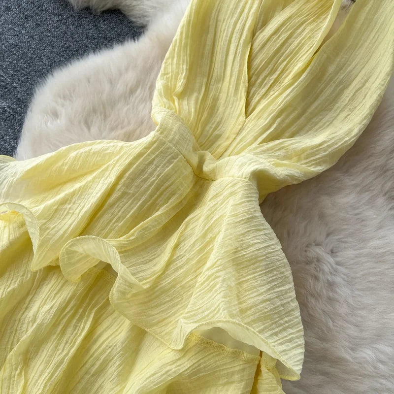 Sleeveless Halter Neck Ruffled Midi Dress for Women