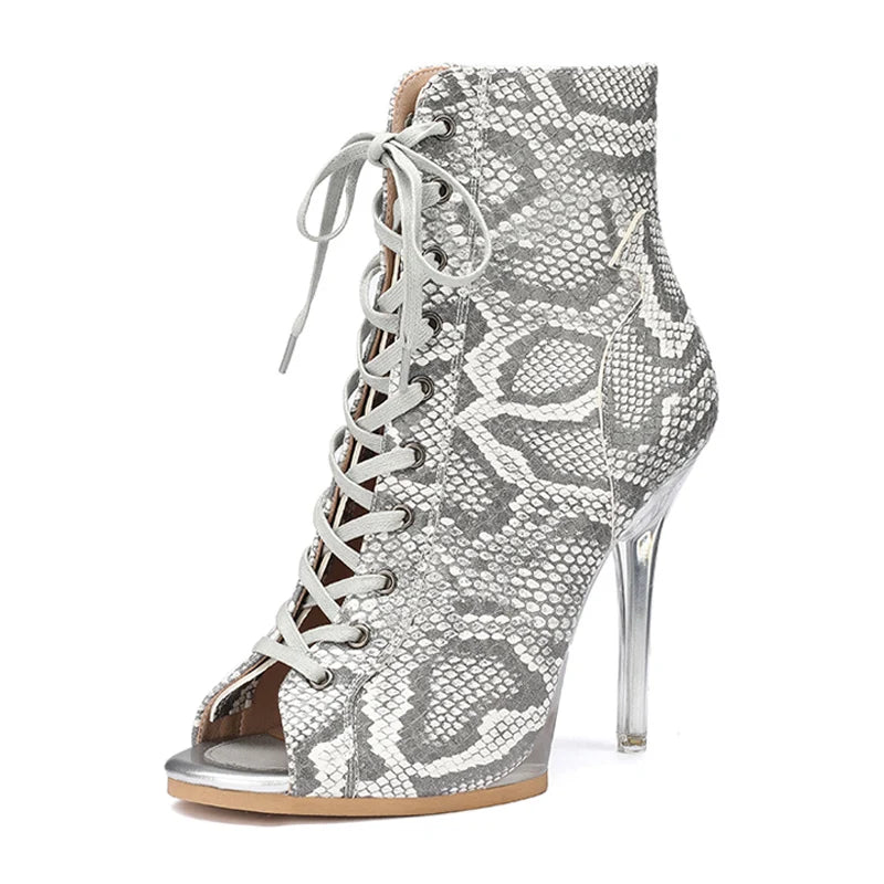 Lace-Up Crystal Heel Ballroom Dance Boots for Women