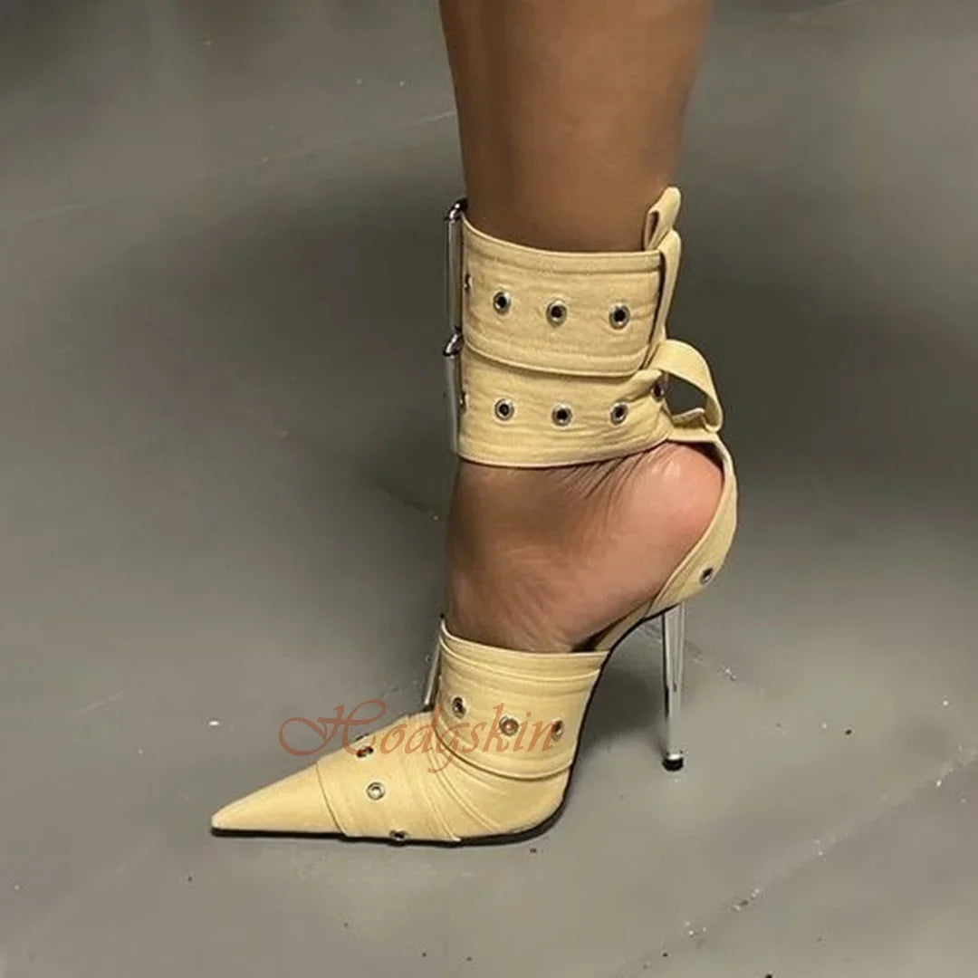 Pointed Toe Buckle Strap Stiletto Sandals for Women