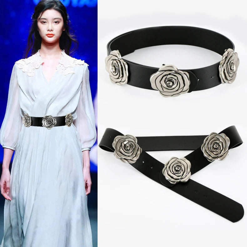 Statement Camellia Floral Wide Waist Belt for Women