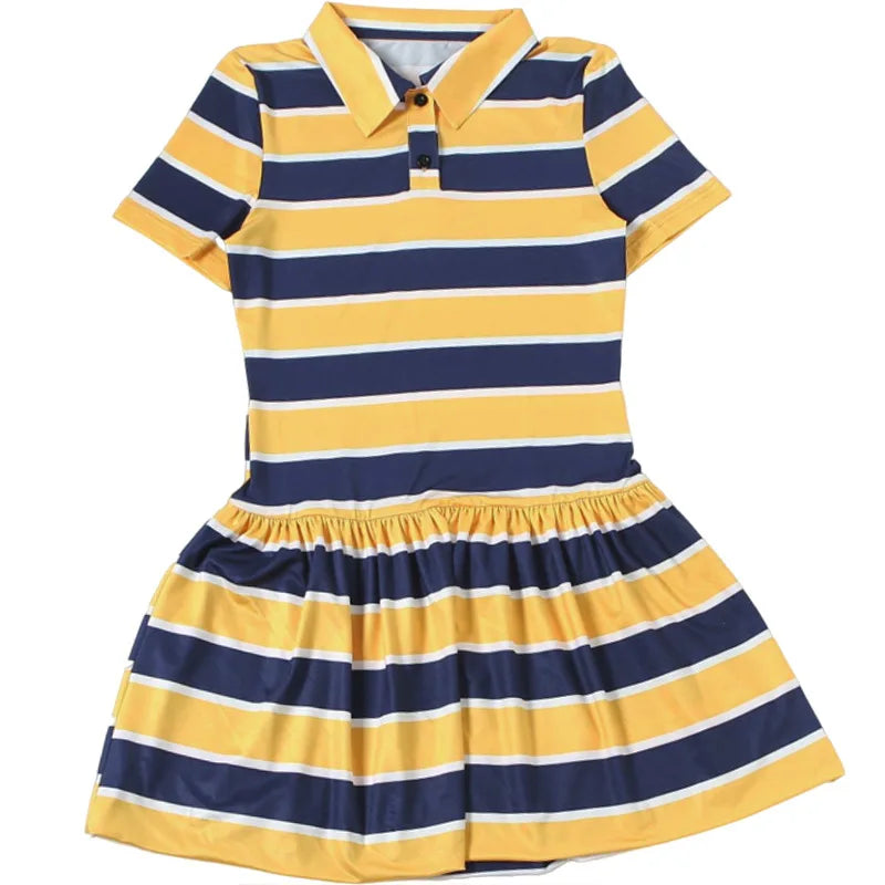 Vibrant Yellow Striped Patchwork Mini Dress for Women
