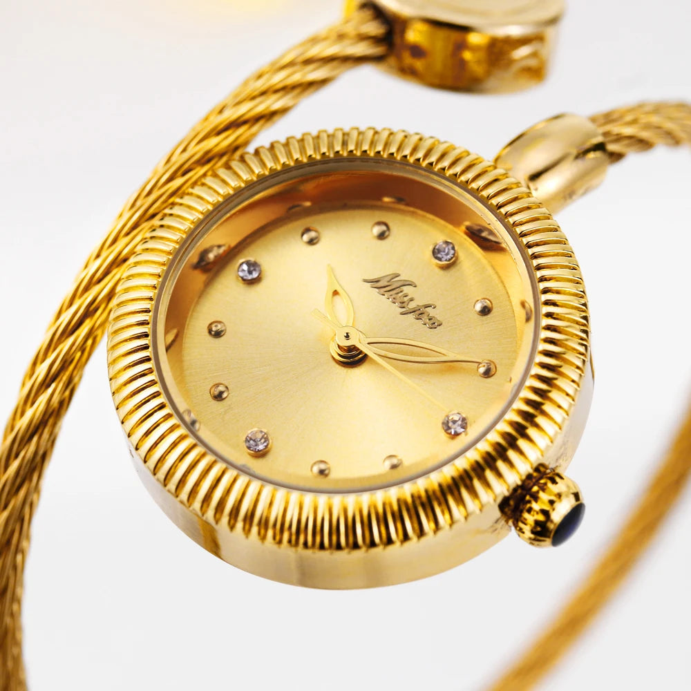 Missfox Gold Mini Watches For Women Causal Fashion Open Band Small Watch Power By Battery Ladies Wristwatches New Hot For Gift