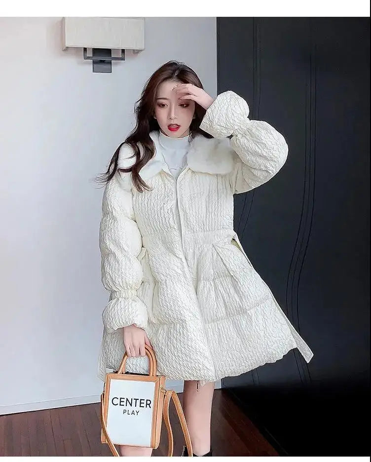 Women Cotton Padded Jacket Coat Female Winter Student Clothing Big Fur Collar Fashionable Medium To Long Parkas
