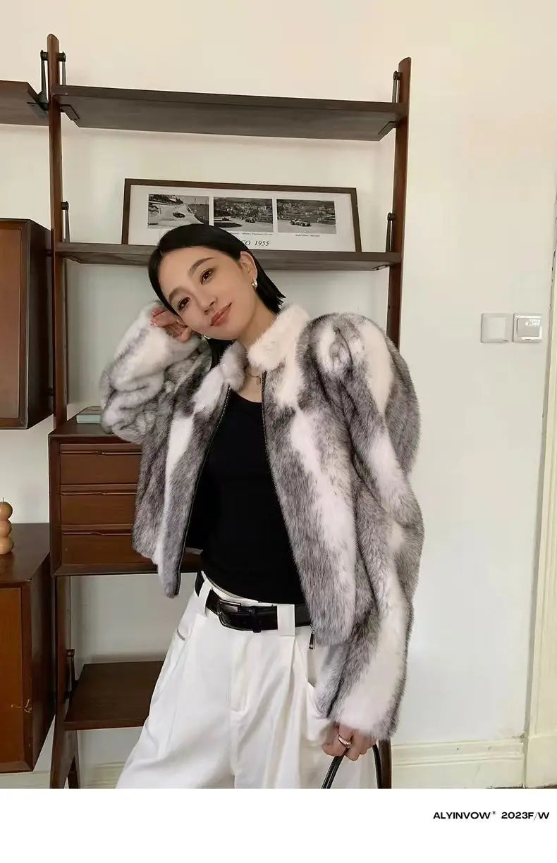 Faux Mink Fur Coat for Women,Short Jackets,O-Neck Overcoat,Female Clothes,High-Quality，England Style,Autumn,Winter,New