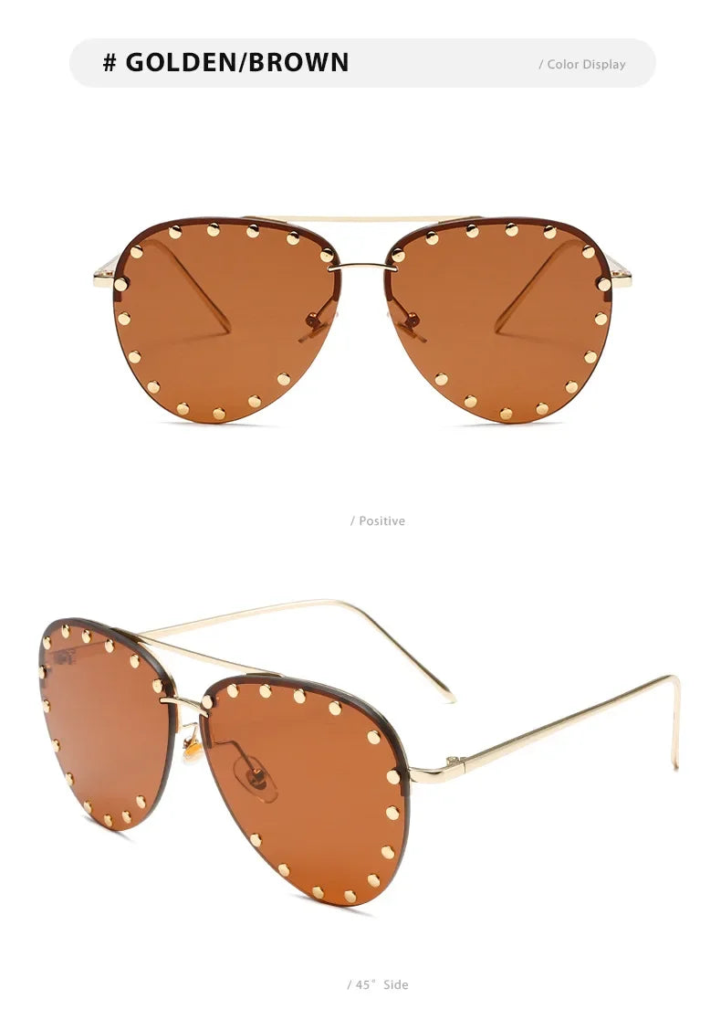 Oversized Rimless Gradient Pilot Sunglasses for Women