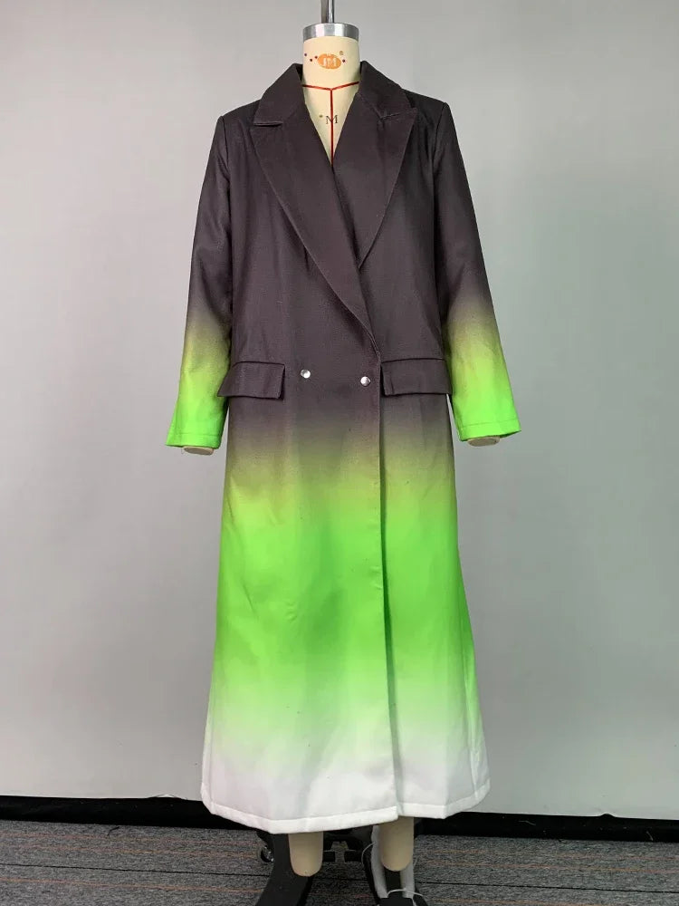 Beautyblue Women's Trench Coat Gradient Windbreaker Coat 2025 New Fashion Loose Split-Joint Notched Collar Long Outerwear Tops