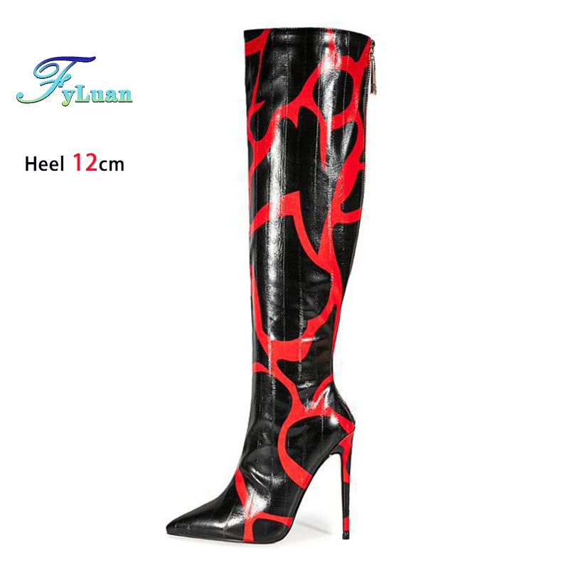 Fashion Stretch Back Zipper Stiletto Pointed Toe Knee High Boots for Women