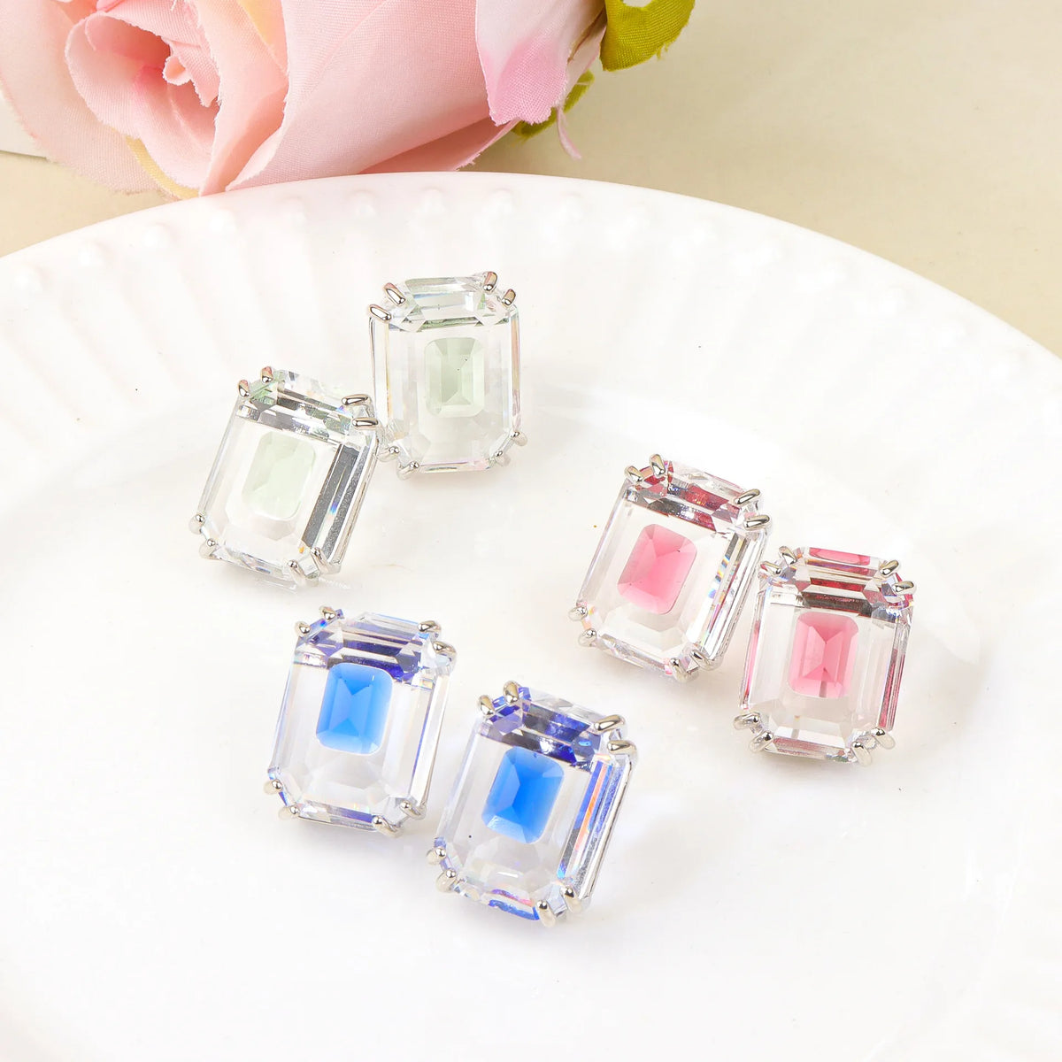 Colorful Geometric Zircon Stud Earrings