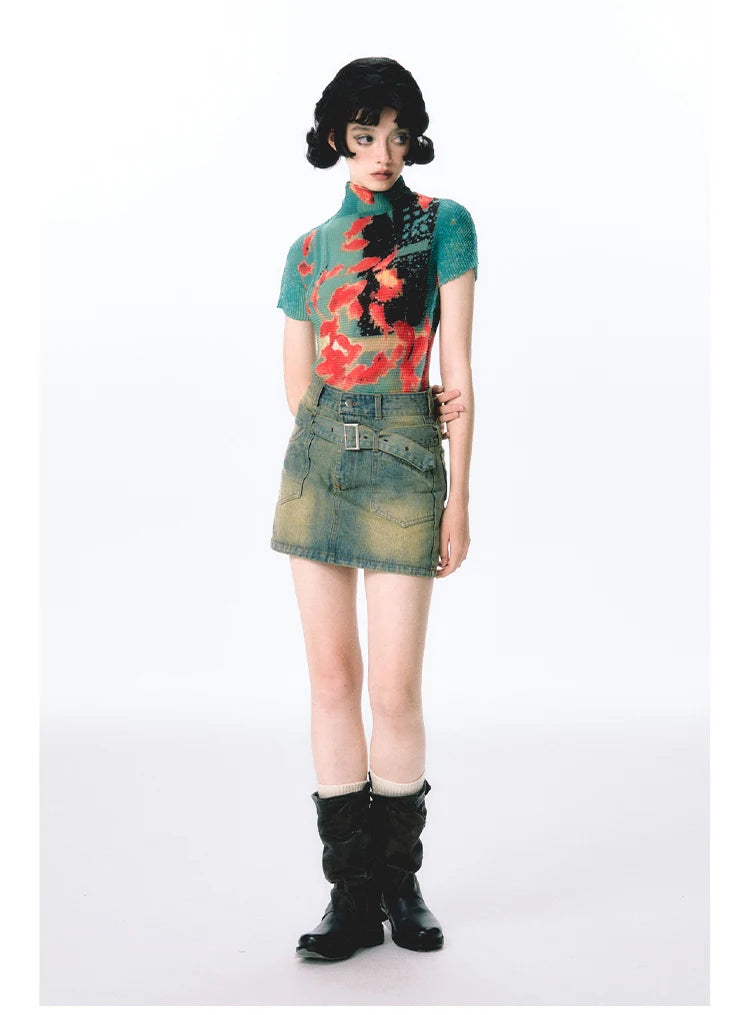 Women Bodycon T-Shirts Short Sleeve Tie Dye Tees Stretch Crop Tops Goblin Core 2000s Coquette Gyaru Aesthetic Kpop Kawaii Summe